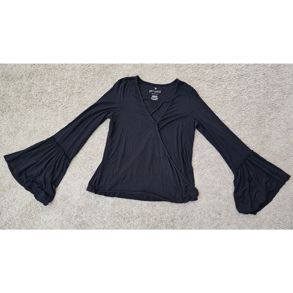 American eagle boho blouse bell sleeve black size XS